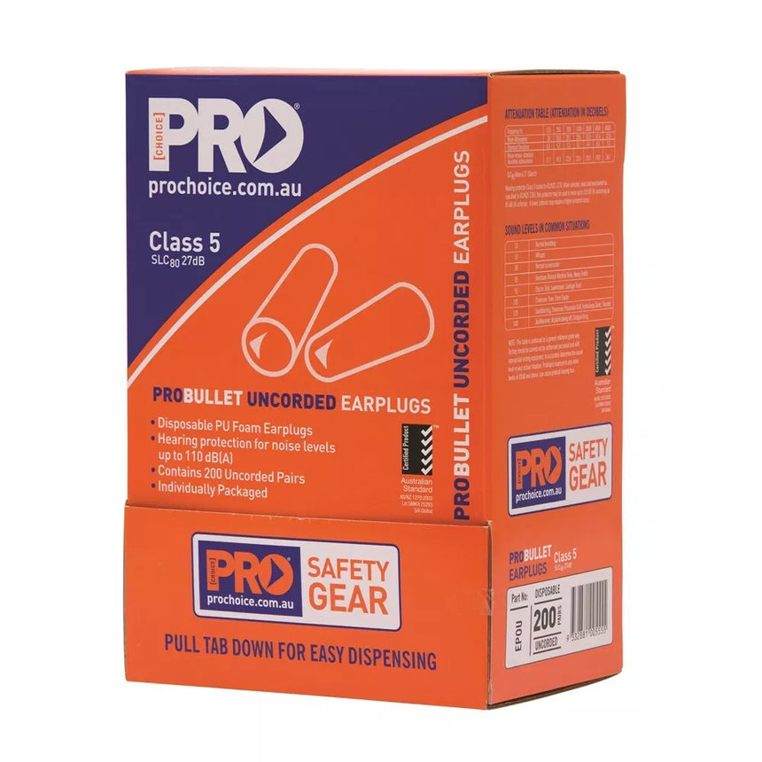 Pro Bullet PU Earplugs UnCorded (200) - Orange ProChoice