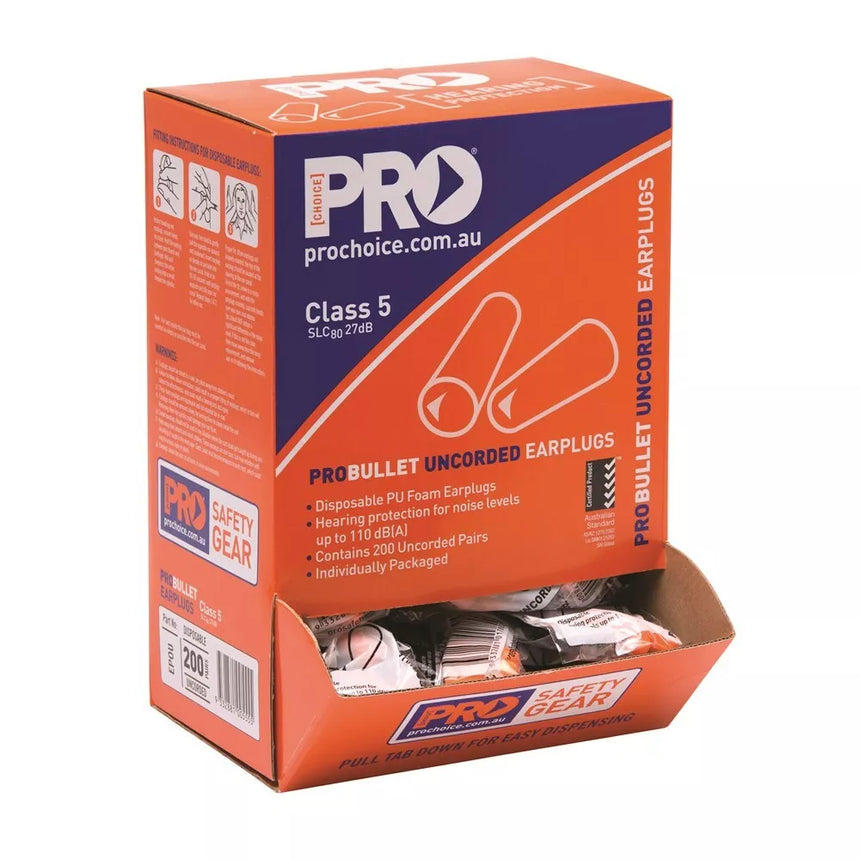 Pro Bullet PU Earplugs UnCorded (200) - Orange ProChoice