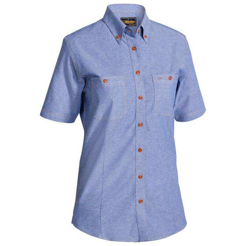 Women's Chambray Short Sleeve Shirt B71407L Shirts Bisley Blue 8