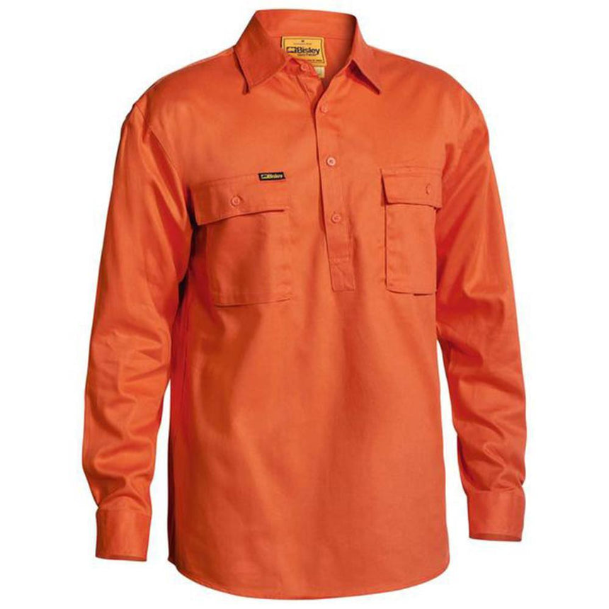 Closed Front Cotton Drill Long Sleeve Shirt BSC6433 Shirts Bisley