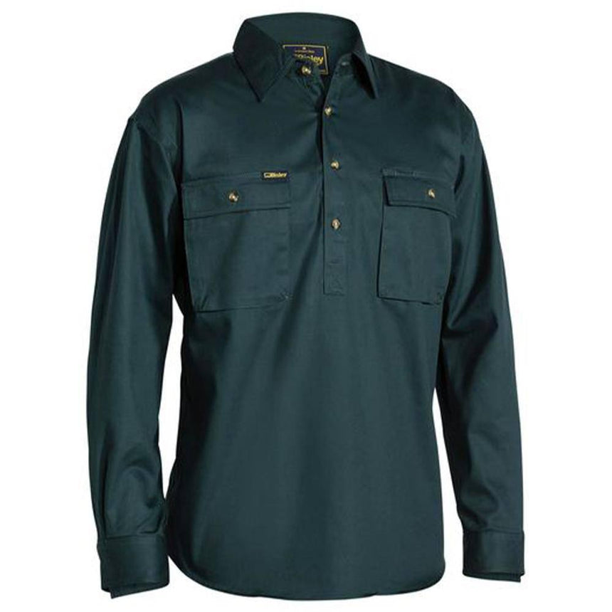 Closed Front Cotton Drill Long Sleeve Shirt BSC6433 Shirts Bisley