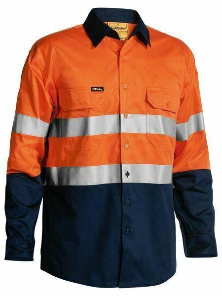 Taped Hi-Vis Cool Shirt BS6896 Shirts Bisley Orange/Navy S