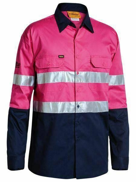 Taped Hi-Vis Cool Shirt BS6896 Shirts Bisley Pink/Navy XS