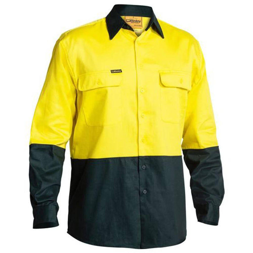 Hi Vis Drill Long Sleeve Shirt BS6267 Shirts Bisley Yellow/Bottle XS