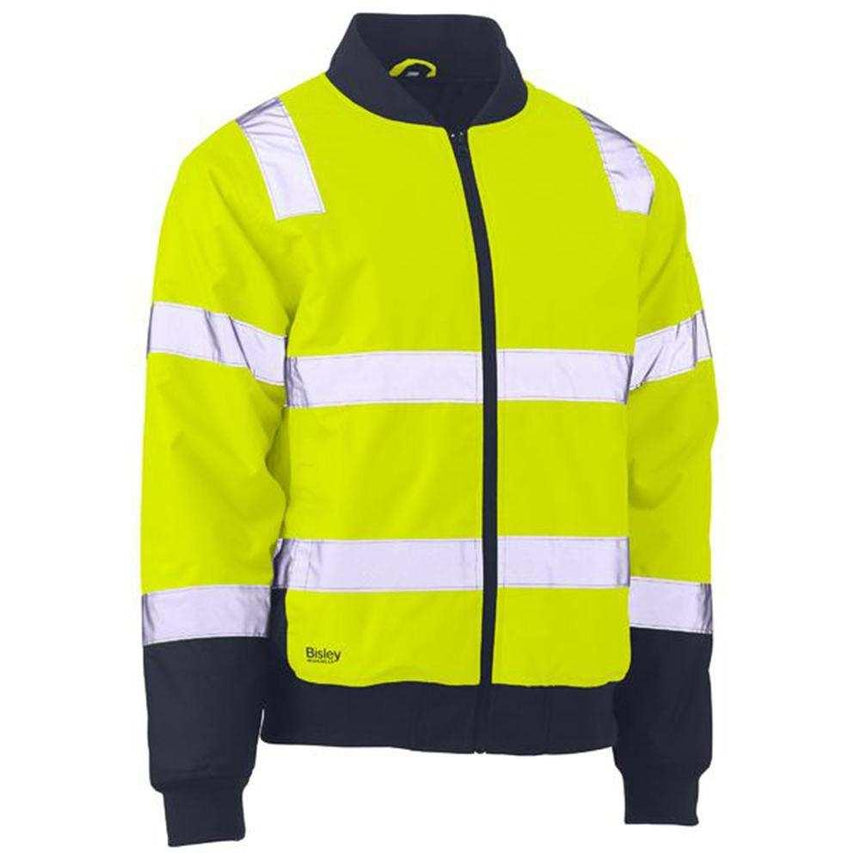 Taped Two Tone Hi-Vis Bomber Jacket With Padded Lining BJ6730T Jackets Bisley Yellow/Navy XS