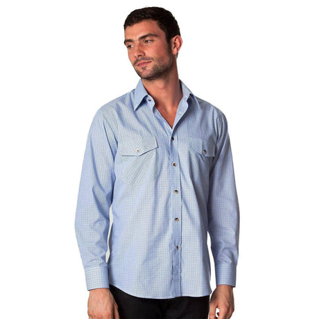 Men's CVC Checker Shirt Long Sleeve Shirts Cottonize Blue checks (661B) S 
