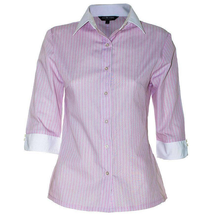 Women Blouse Shirt Shirts Cottonize Pink Stripe (362R) 6