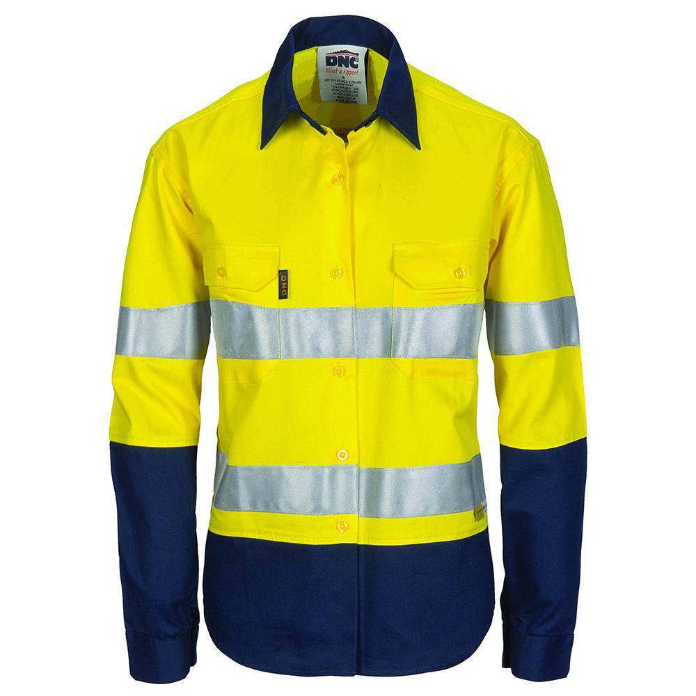 Dnc Workwear Women’s Hi-vis 2 Tone Cool-breeze Long Sleeve Cotton Shirt - 3940