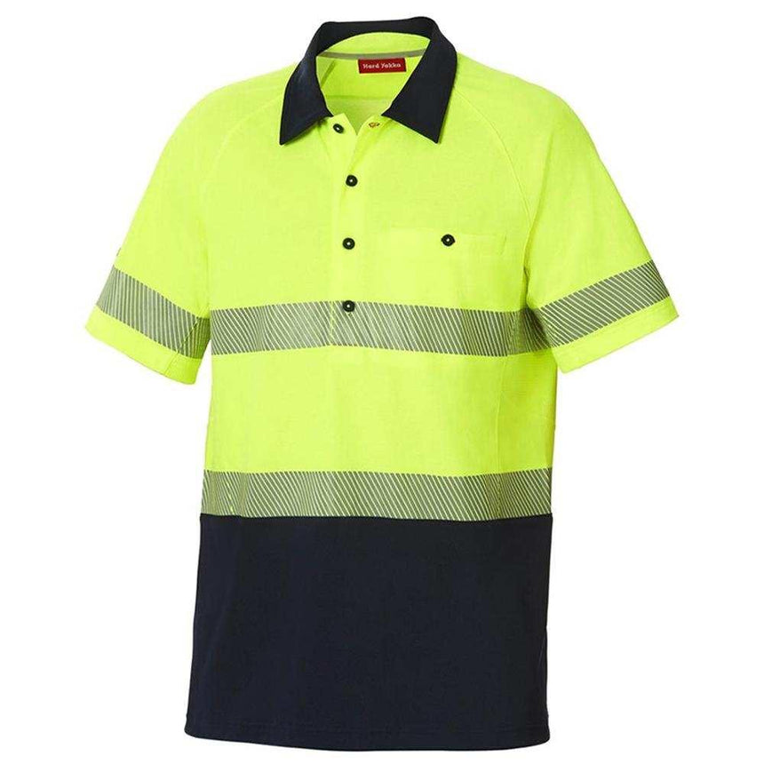 Koolgear Hi Vis 2 Tone Taped Vented Polo Polos Hard Yakka XS Lemon/Dark Navy