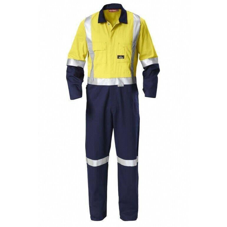 Hi Vis 2Tone Taped Drill Coverall Overalls Hard Yakka Yellow/Navy 87S