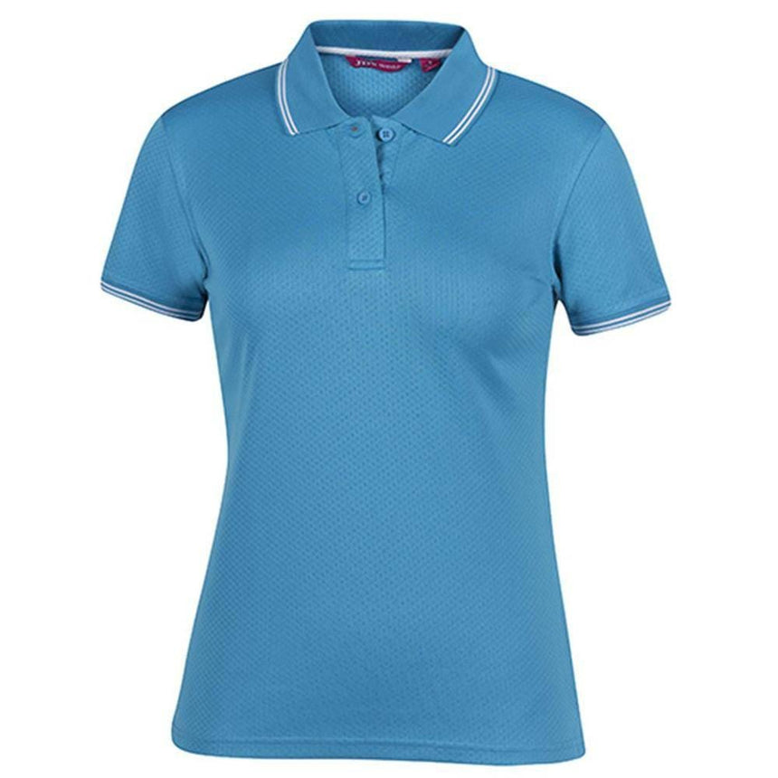 Ladies Jacquard Contrast Polo Polos JB's Wear Aqua/White 8