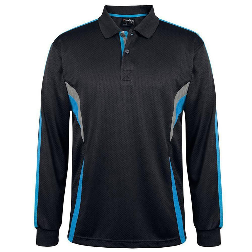 Podium Long Sleeve Cool Polo Polos JB's Wear Black/Aqua/Grey 2XS