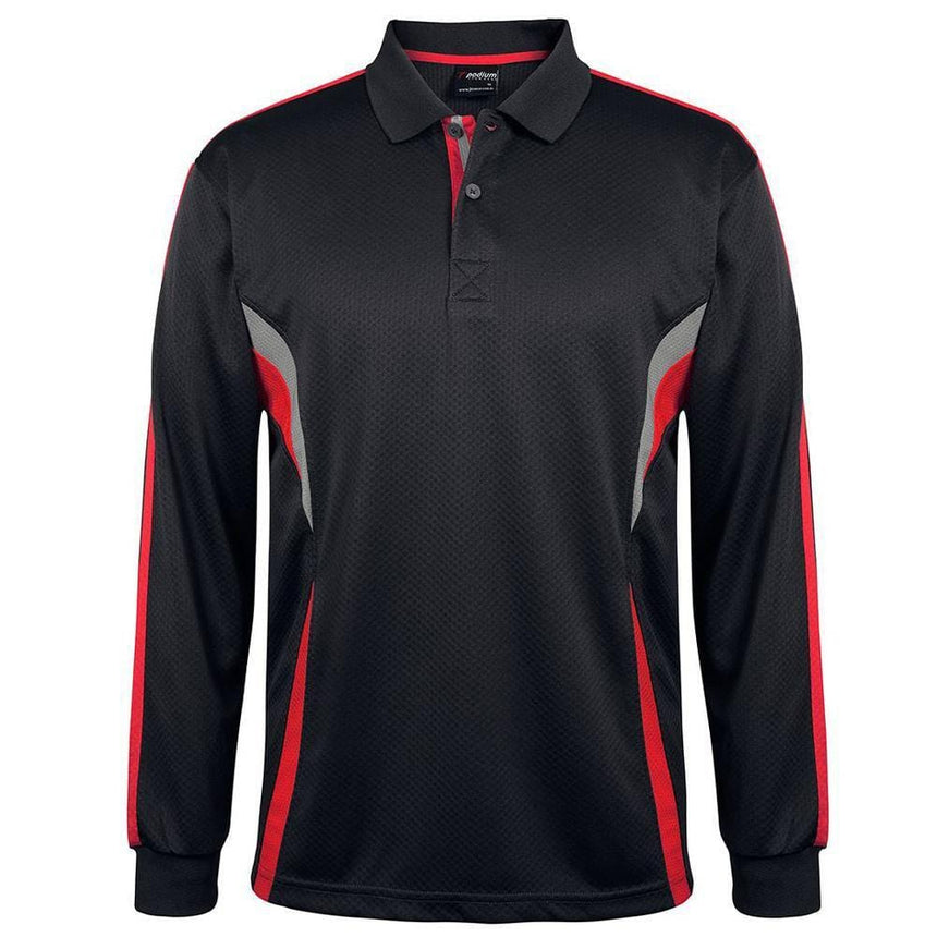 Podium Long Sleeve Cool Polo Polos JB's Wear BLACK/RED/GREY 2XS