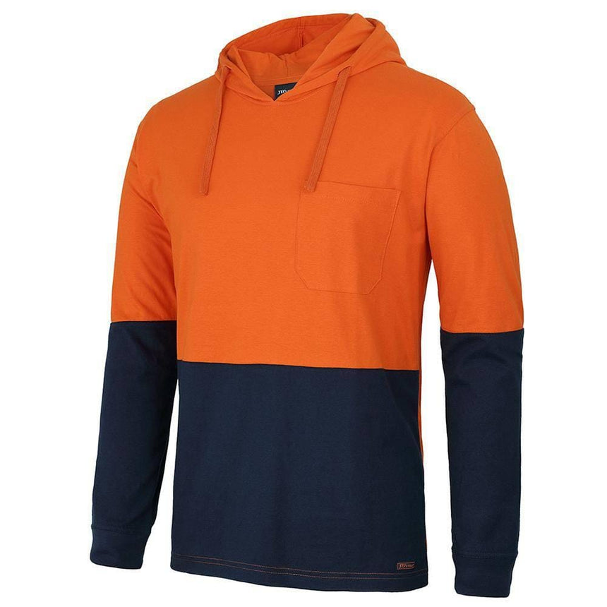 Hi Vis Long Sleeve Cotton Tee with Hood Hoodies JB's Wear