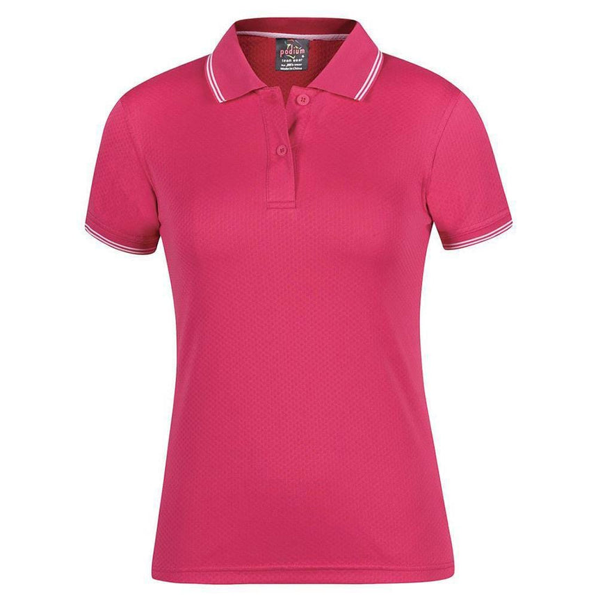 Ladies Jacquard Contrast Polo Polos JB's Wear Hot Pink/White 8