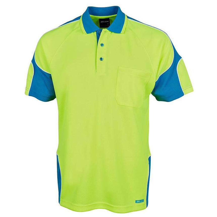 Hi Vis Short Sleeve Arm Panel Polo Polos JB's Wear Lime/Aqua 2XS