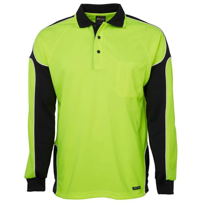 Hi Vis Long Sleeve Arm Panel Polo Polos JB's Wear Lime/Black 2XS