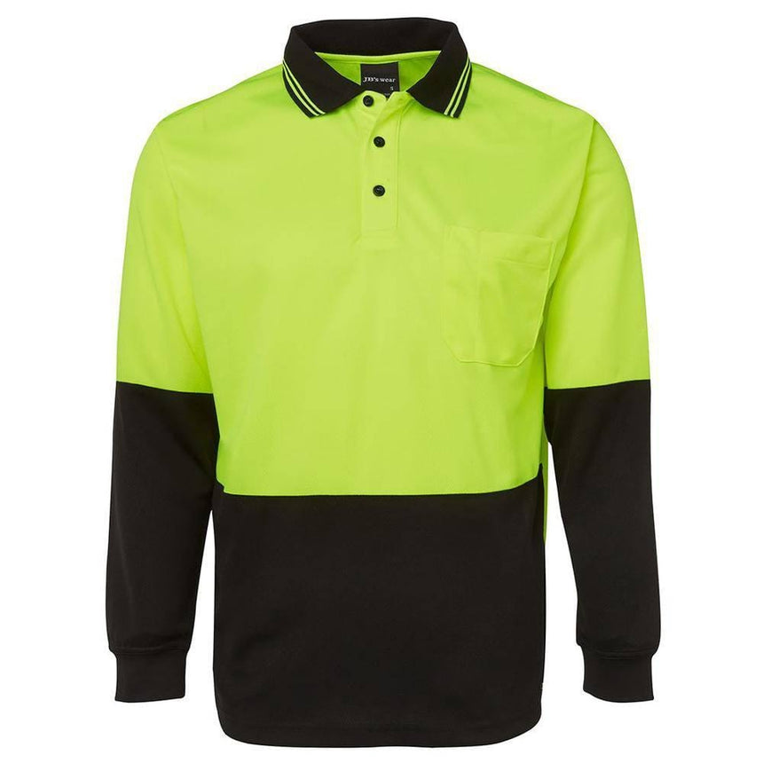 Hi Vis Long Sleeve Trad Polo Polos JB's Wear Lime/Black S