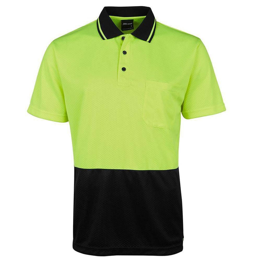 Hi Vis Jacquard Non Cuff Polo Polos JB's Wear Lime/Black XS