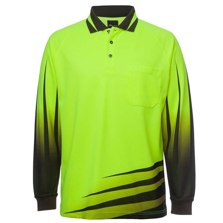 Hi Vis Long Sleeve Rippa Sub Polo Polos JB's Wear Lime/Black XS