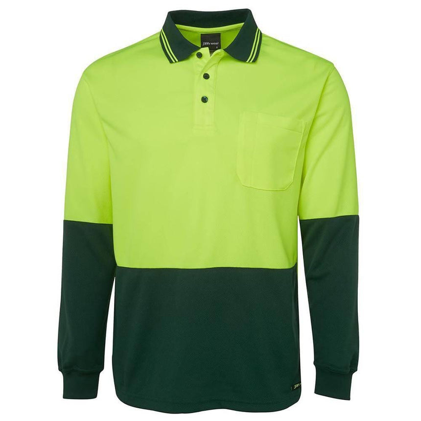 Hi Vis Long Sleeve Trad Polo Polos JB's Wear Lime/Bottle S