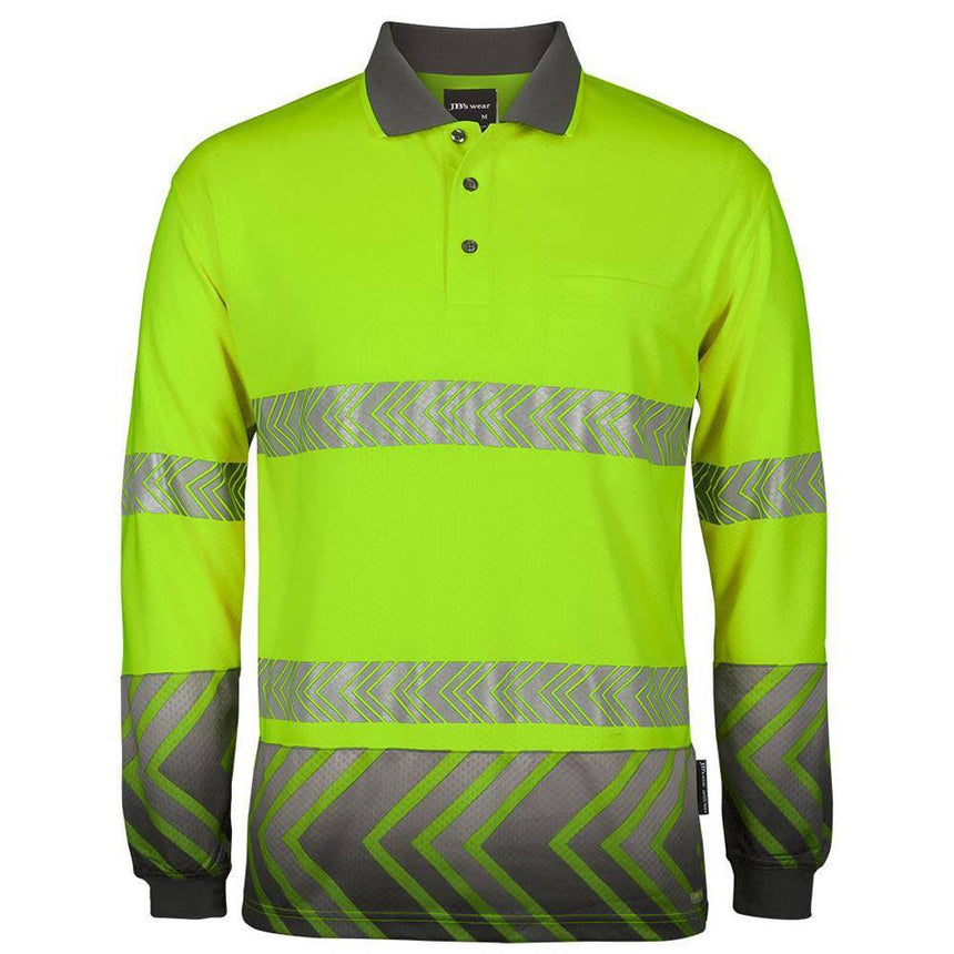 Hi Vis Long Sleeve Taped Polo Polos JB's Wear Lime/Charcoal XS