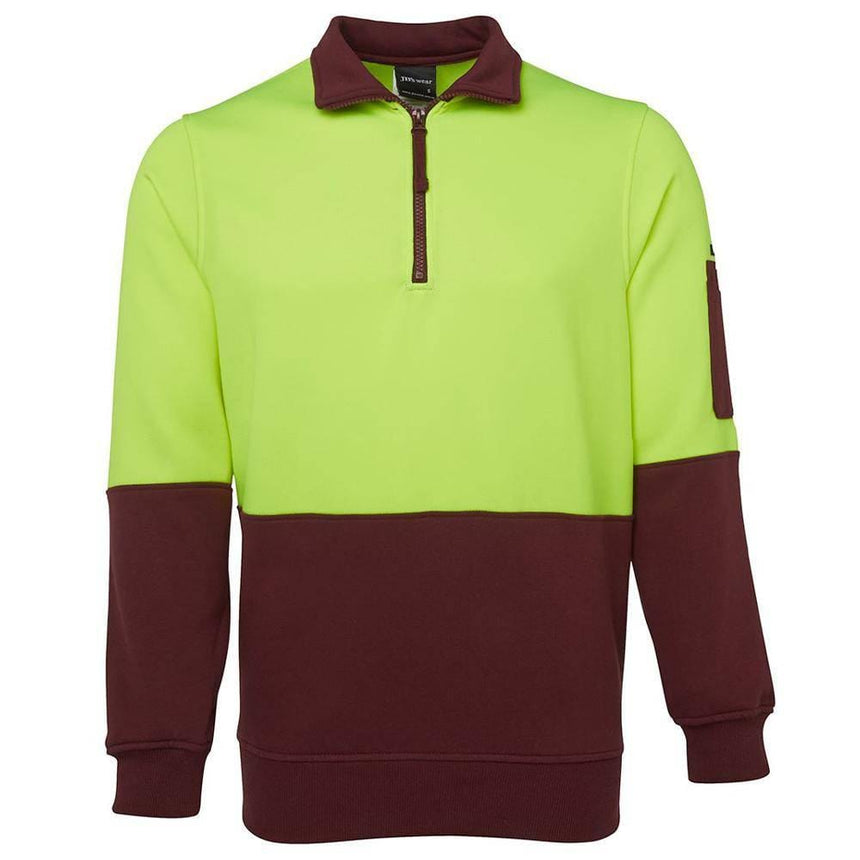 Hi Vis 1/2 Zip Fleecy Sweat Sweaters JB's Wear Lime/Maroon S