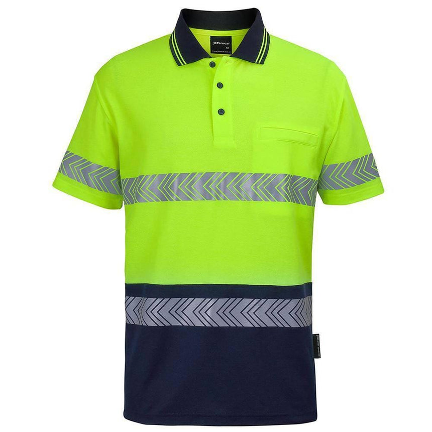 Hi Vis Cotto Short Sleeve Taped Polo Polos JB's Wear Lime/Navy 2XS