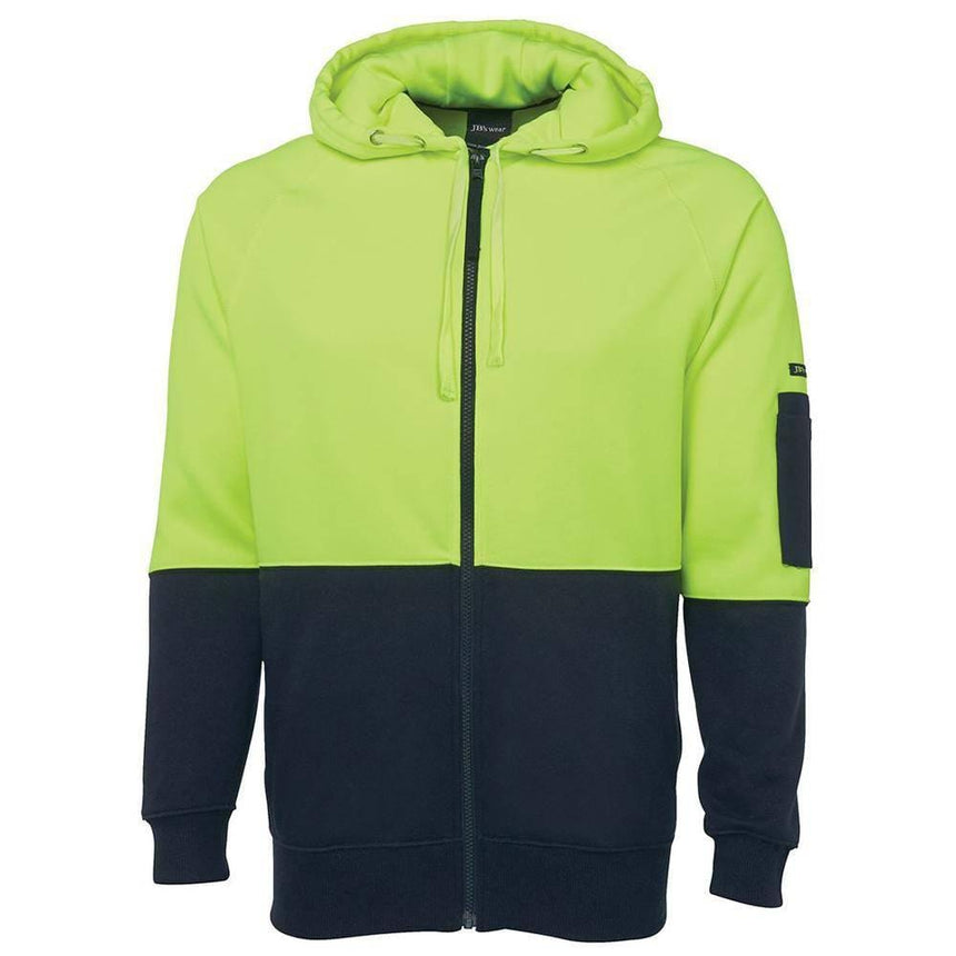 Hi Vis Full Zip Fleecy Hoodie Hoodies JB's Wear Lime/Navy 2XS