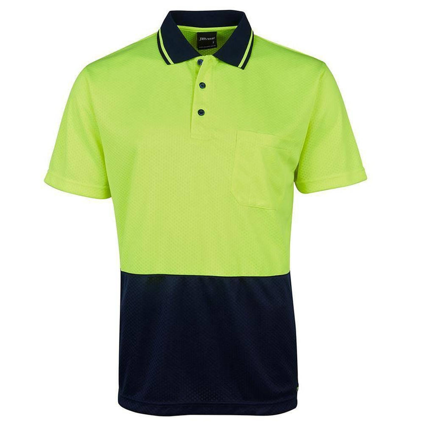 Hi Vis Jacquard Non Cuff Polo Polos JB's Wear Lime/Navy 2XS