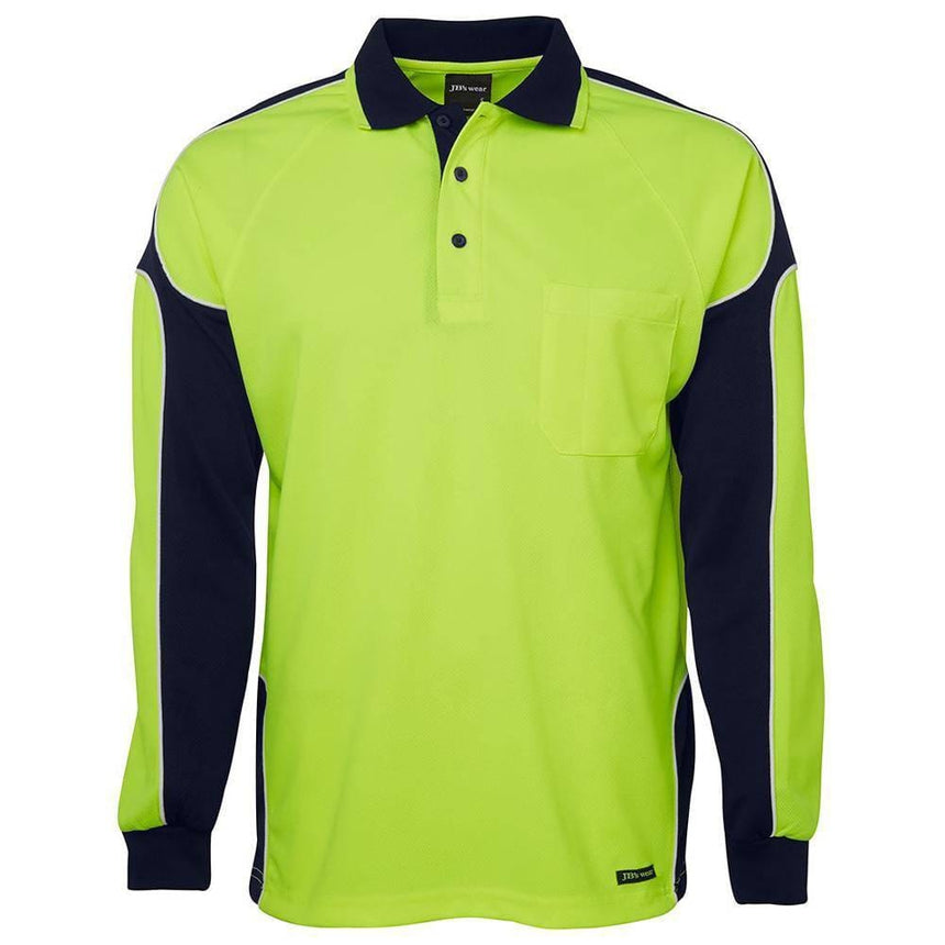 Hi Vis Long Sleeve Arm Panel Polo Polos JB's Wear Lime/Navy 2XS