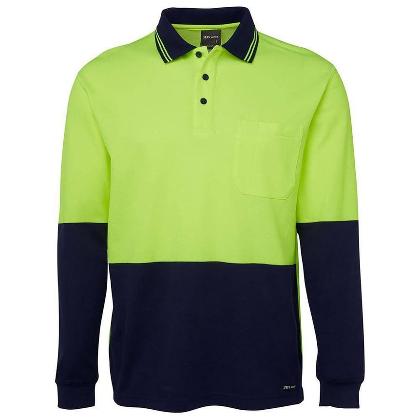 Hi Vis Long Sleeve Cotton Back Polo Polos JB's Wear Lime/Navy 2XS