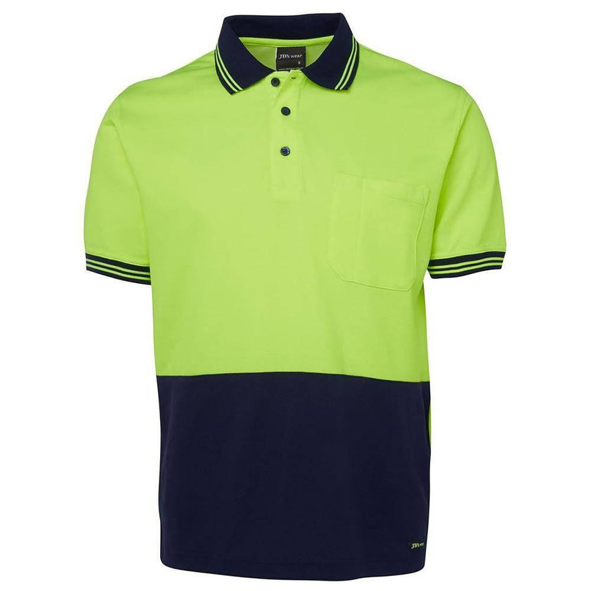 Hi Vis Short Sleeve Cotton Polo Polos JB's Wear Lime/Navy 2XS