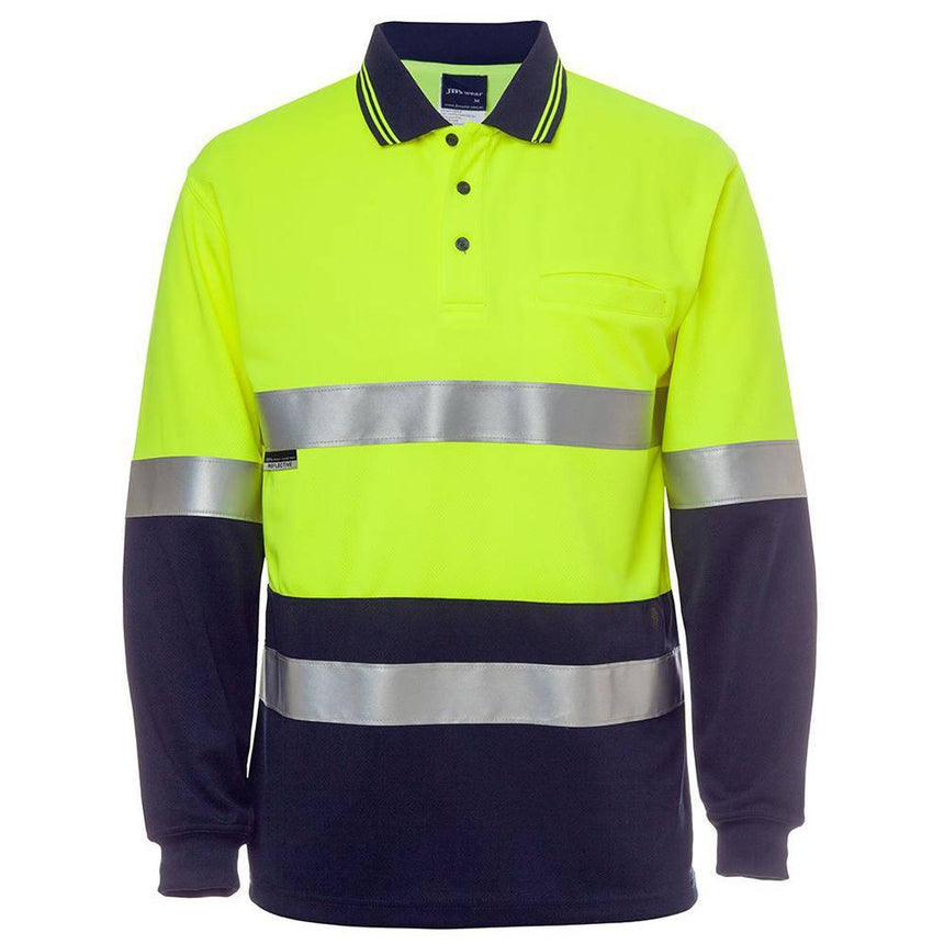 Hi Vis L/S (D+N) Cotton Back Polo Polos JB's Wear Lime/Navy XS