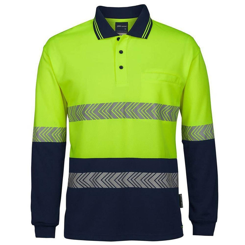 Hi Vis Long Sleeve Taped Polo Polos JB's Wear Lime/Navy XS