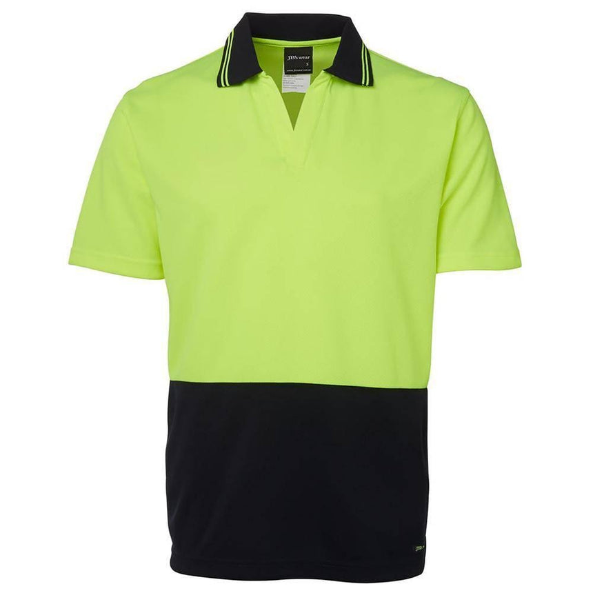 Hi Vis S/S Non Button Polo Polos JB's Wear Lime/Navy XS