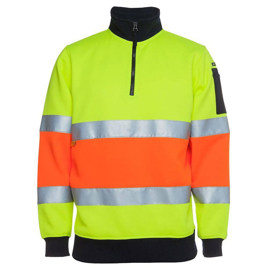 Hi Vis 1/2 Zip (D+N) Fleecy Sweat With Reflective Tape Sweaters JB's Wear LIME/ORANGE XS