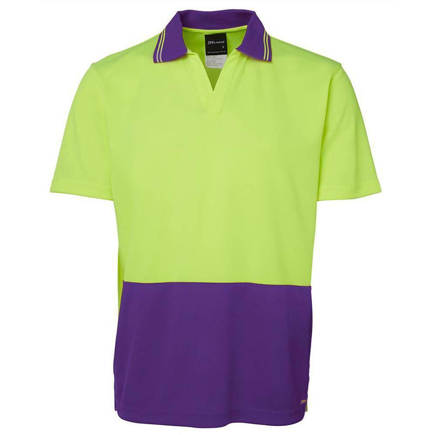 Hi Vis S/S Non Button Polo Polos JB's Wear Lime/Purple XS