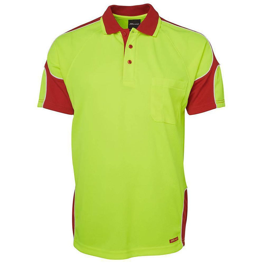 Hi Vis Short Sleeve Arm Panel Polo Polos JB's Wear Lime/Red 2XS