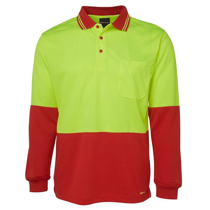 Hi Vis Long Sleeve Trad Polo Polos JB's Wear Lime/Red S