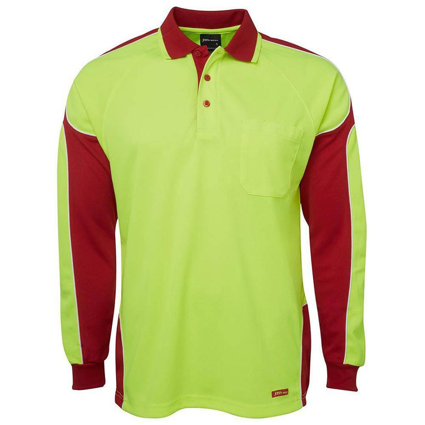 Hi Vis Long Sleeve Arm Panel Polo Polos JB's Wear Lime/Red XS