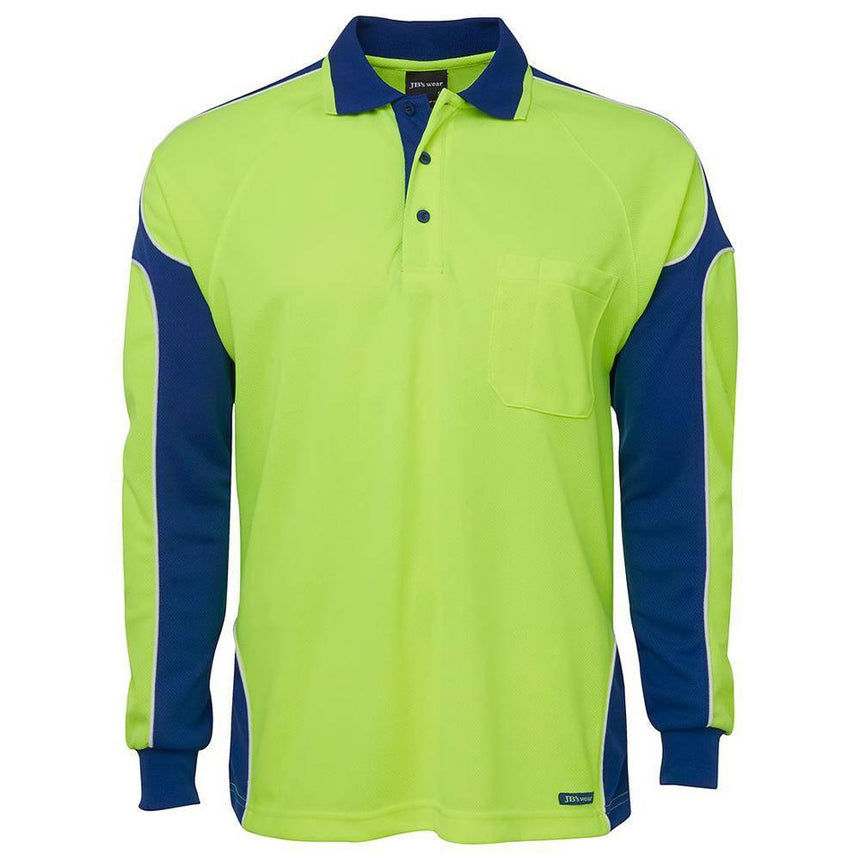 Hi Vis Long Sleeve Arm Panel Polo Polos JB's Wear Lime/Royal 2XS
