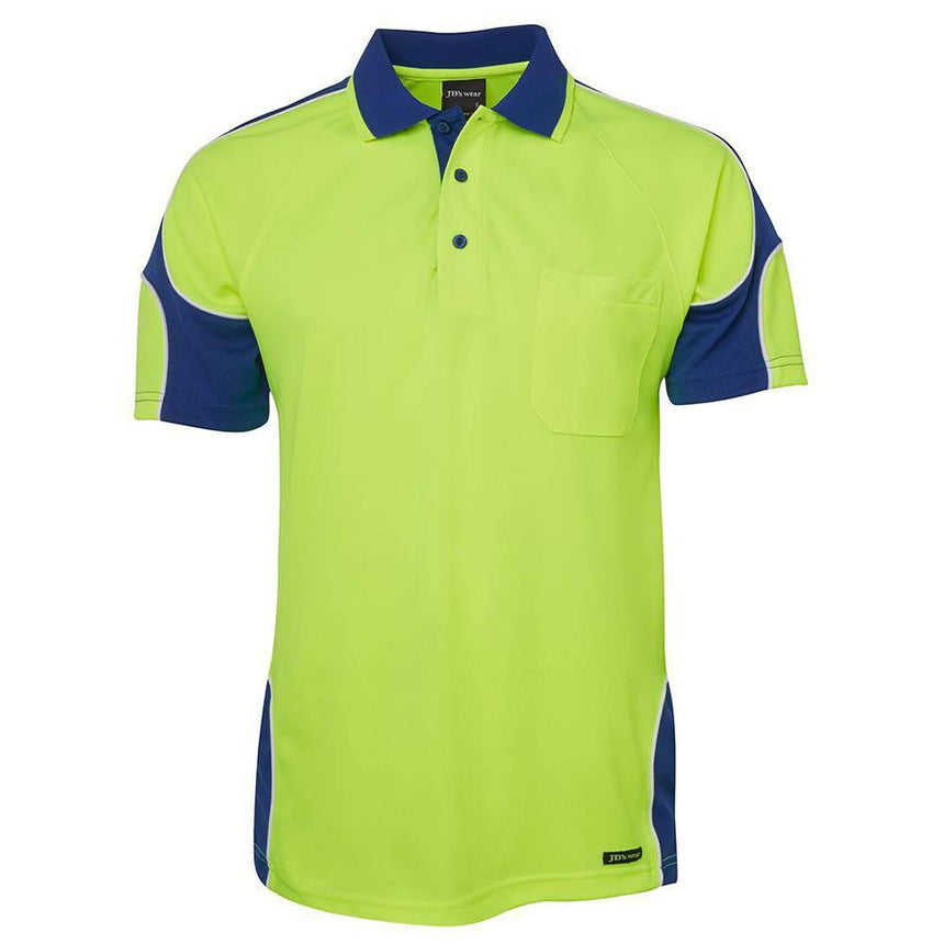 Hi Vis Short Sleeve Arm Panel Polo Polos JB's Wear Lime/Royal 2XS