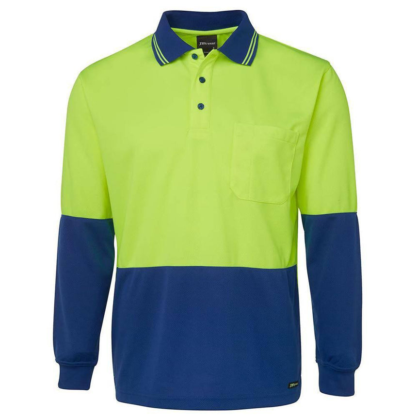 Hi Vis Long Sleeve Trad Polo Polos JB's Wear Lime/Royal S