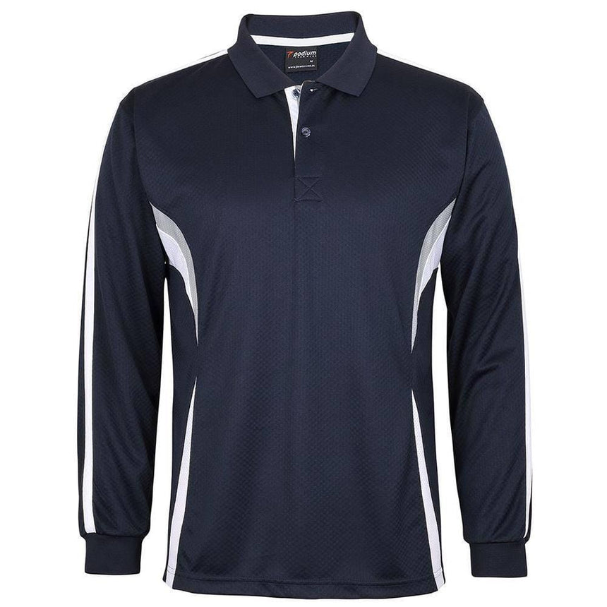 Podium Long Sleeve Cool Polo Polos JB's Wear Navy/White/Grey 2XS
