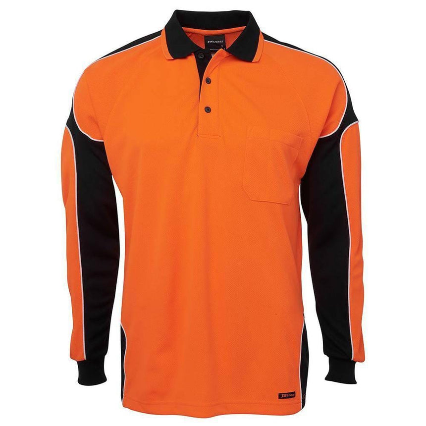 Hi Vis Long Sleeve Arm Panel Polo Polos JB's Wear Orange/Black 2XS