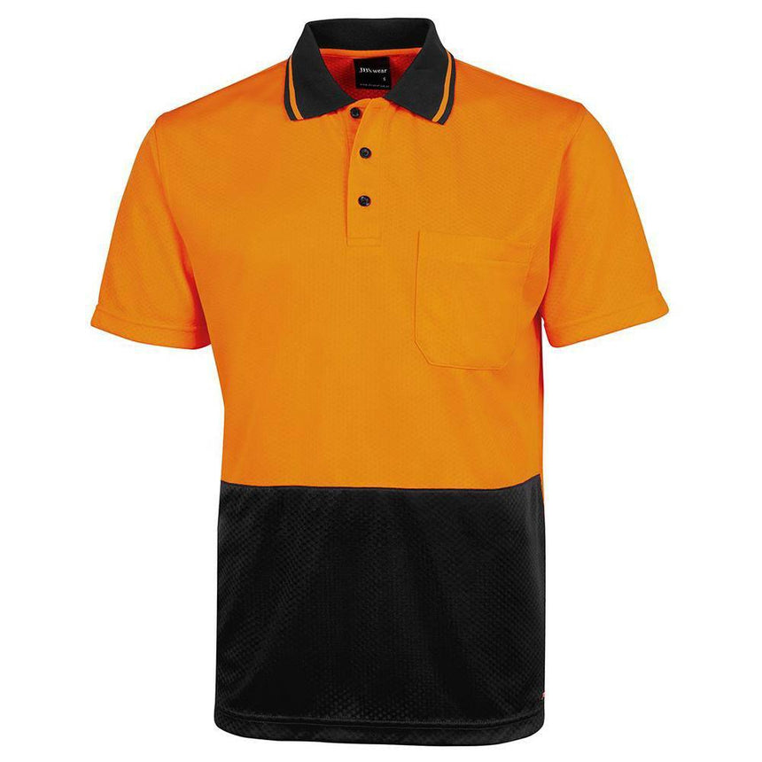 Hi Vis Jacquard Non Cuff Polo Polos JB's Wear Orange/Black XS