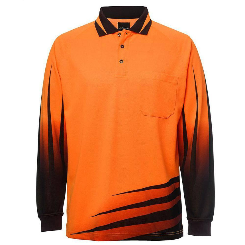 Hi Vis Long Sleeve Rippa Sub Polo Polos JB's Wear Orange/Black XS
