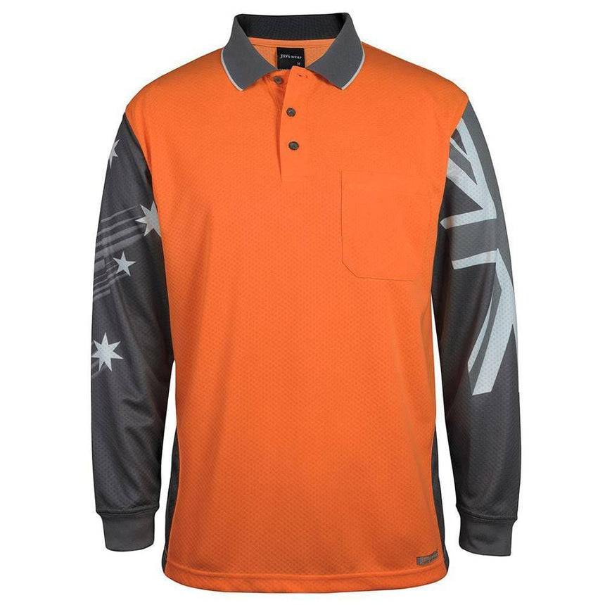 Long Sleeve Southern Cross Polo Polos JB's Wear Orange/Charcoal 2XS