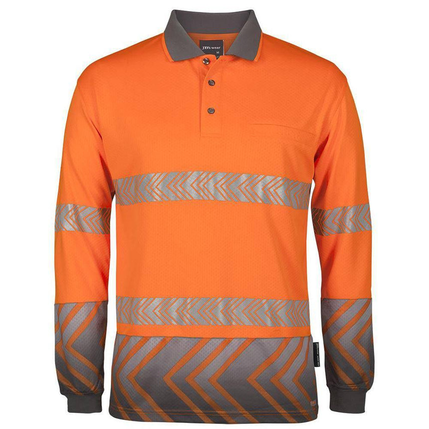 Hi Vis Long Sleeve Taped Polo Polos JB's Wear Orange/Charcoal XS